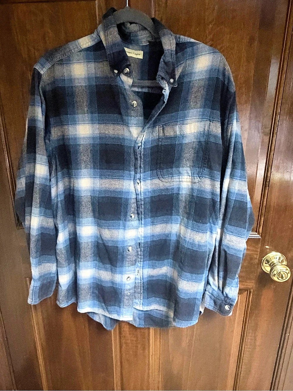 Hobbs Creek Long Sleeve Flannel Shirt Men's Cotton Plaid Blue & Black
